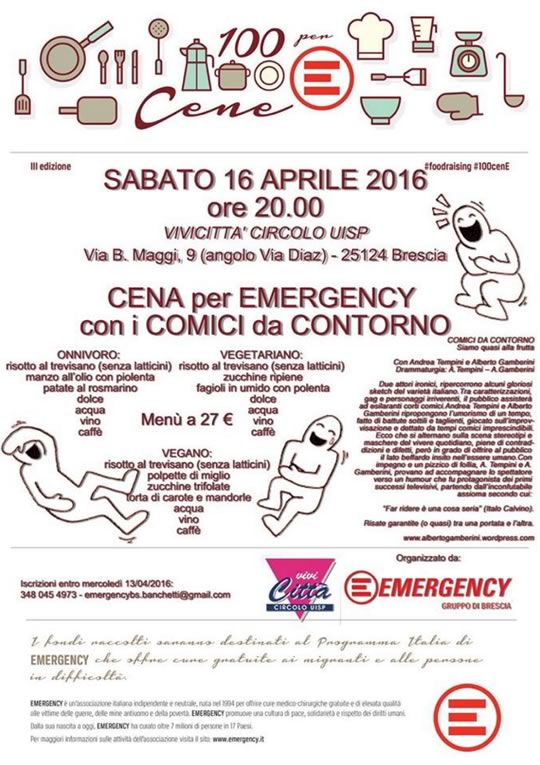 Cena per Emergency con i Comici da Contorno a Brescia