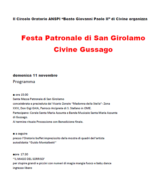 Festa Patronale di San Girolamo a Gussago Festa Patronale di San Girolamo a Gussago