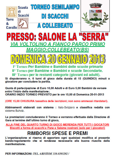Torneo Semilampo di Scacchi a Collebeato Torneo Semilampo di Scacchi a Collebeato