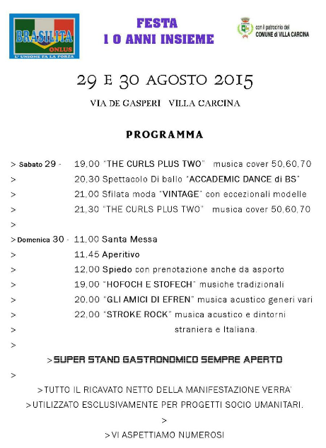Brasillita Onlus 10 anni Insieme a Villa Carcina