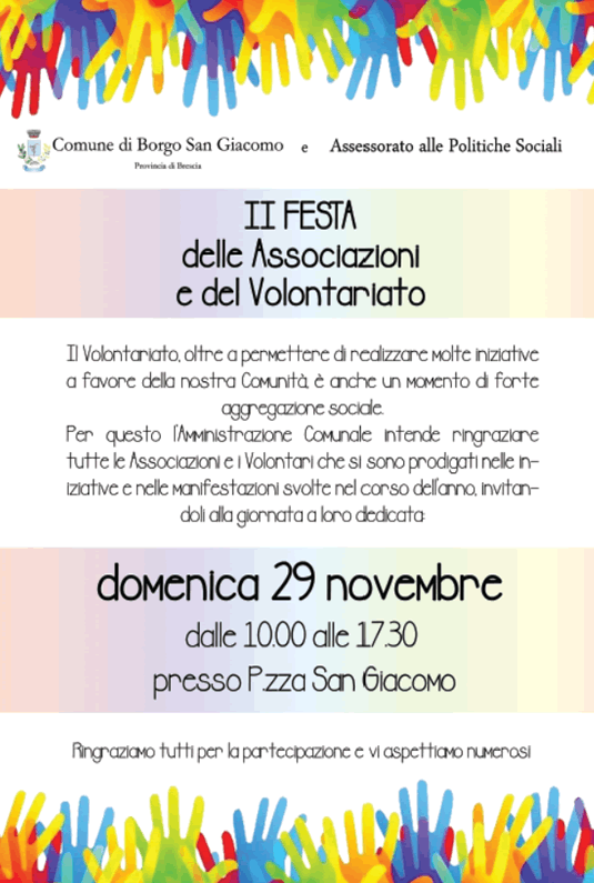 II Festa delle Assciazioni e del Volontariato a Borgo San Giacomo