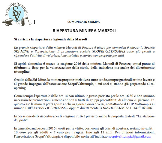 Riapertura Miniera Marzoli a Pezzaze
