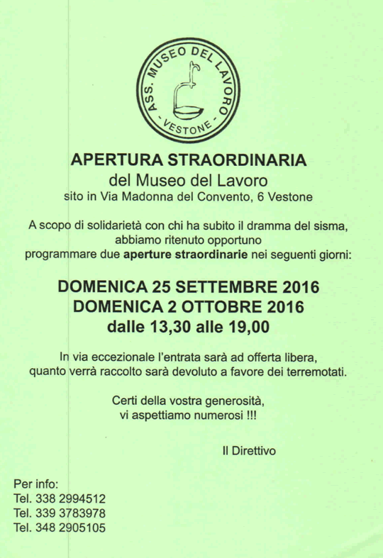 Apertura Straordinaria del Museo del Lavoro a Vestone