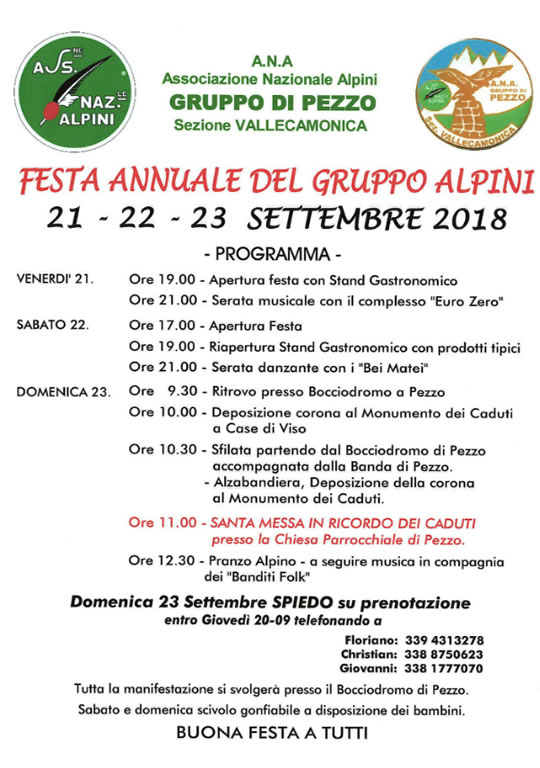 Festa Annuale del Gruppo Alpini a Pezzo