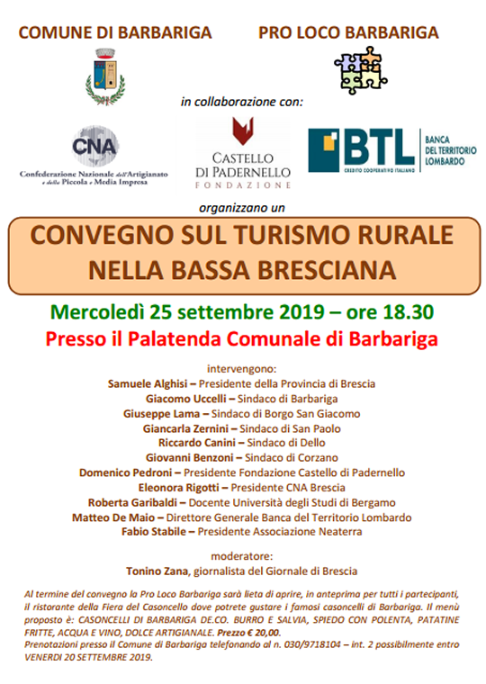 Convegno sul turismo Rurale nella Bassa Bresciana a Barbariga