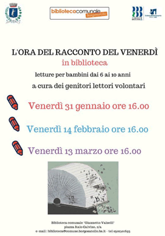 L'ora del racconto del venerdì in biblioteca a Borgosatollo