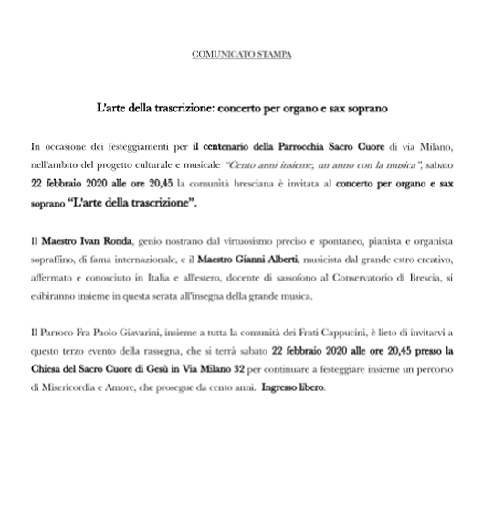 Concerto di Organo e Sax Soprano a Brescia