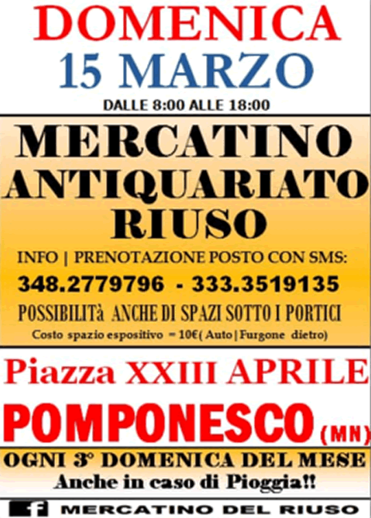 Mercatino Antiquariato Riuso a Pomponesco MN