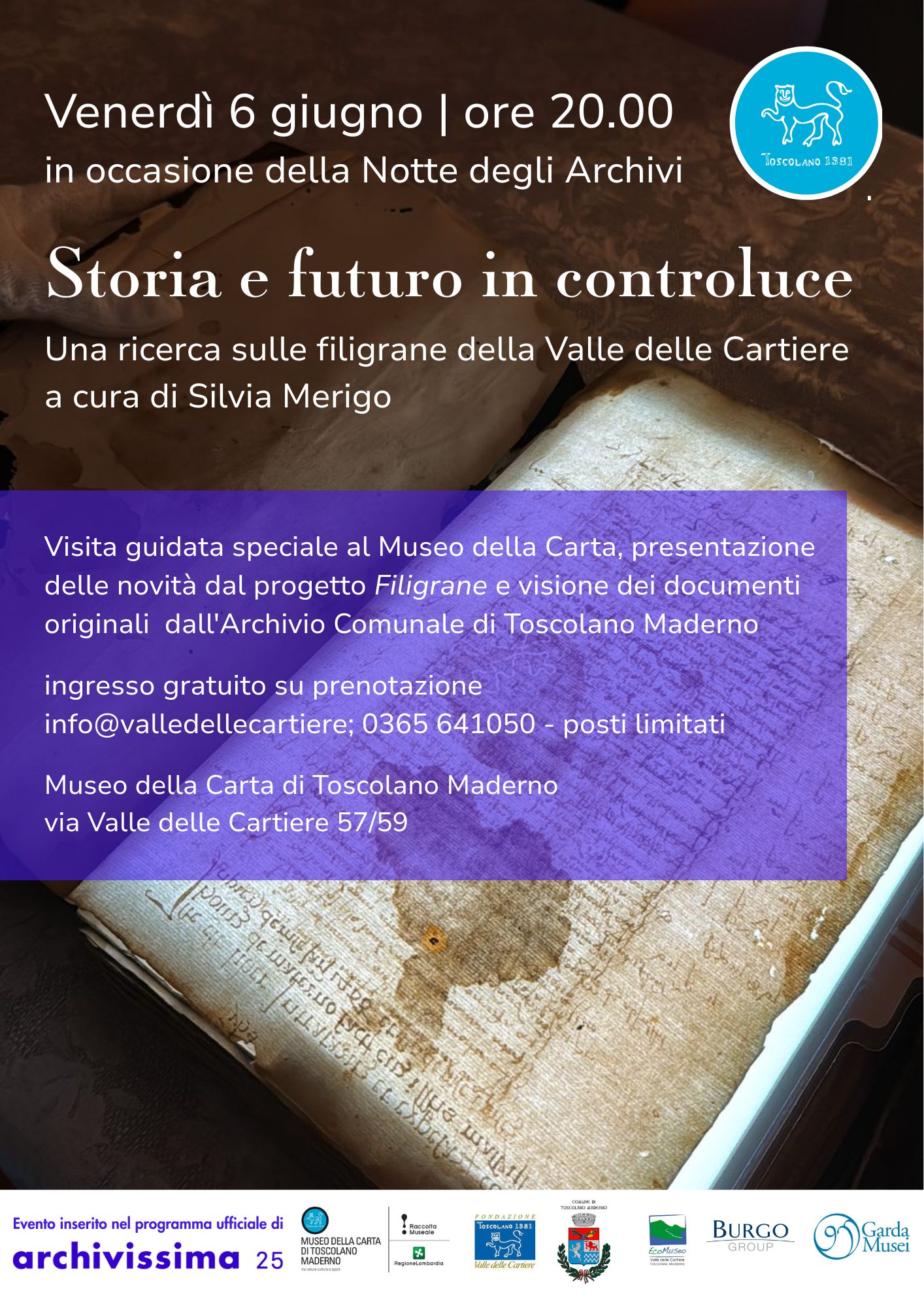 Locandina Storia e futuro in controluce - la Notte degli Archivi