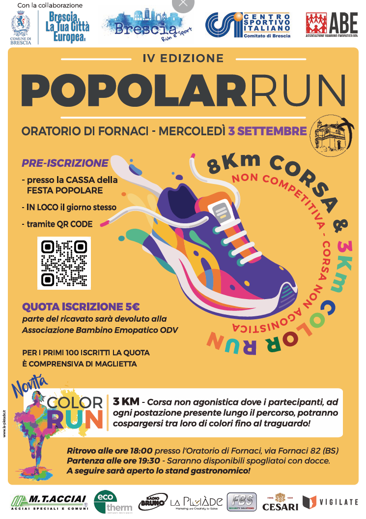 Popolare RUN - Oratorio di Fornaci - Locandina