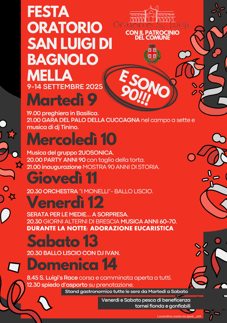 Locandina Festa oratorio di San Luigi