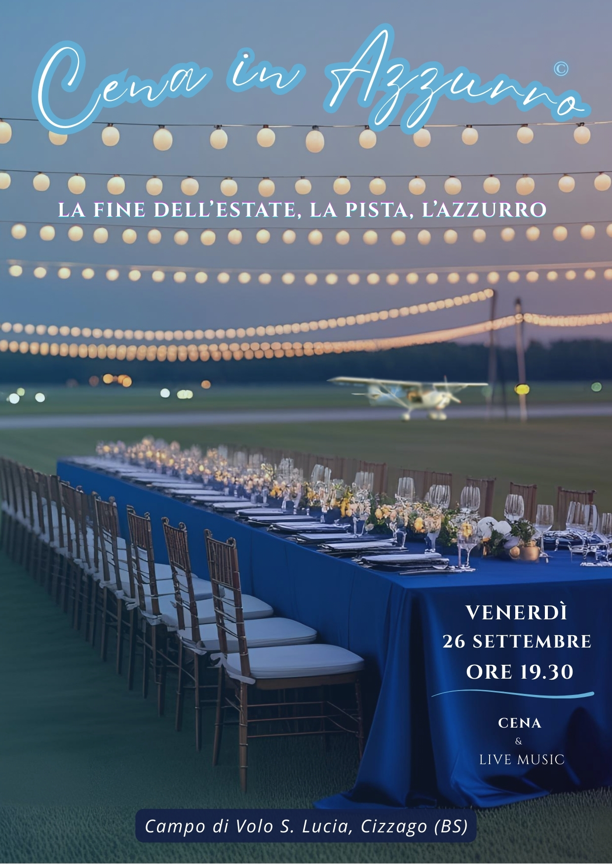 Locandina Cena in azzurro - a bordo pista