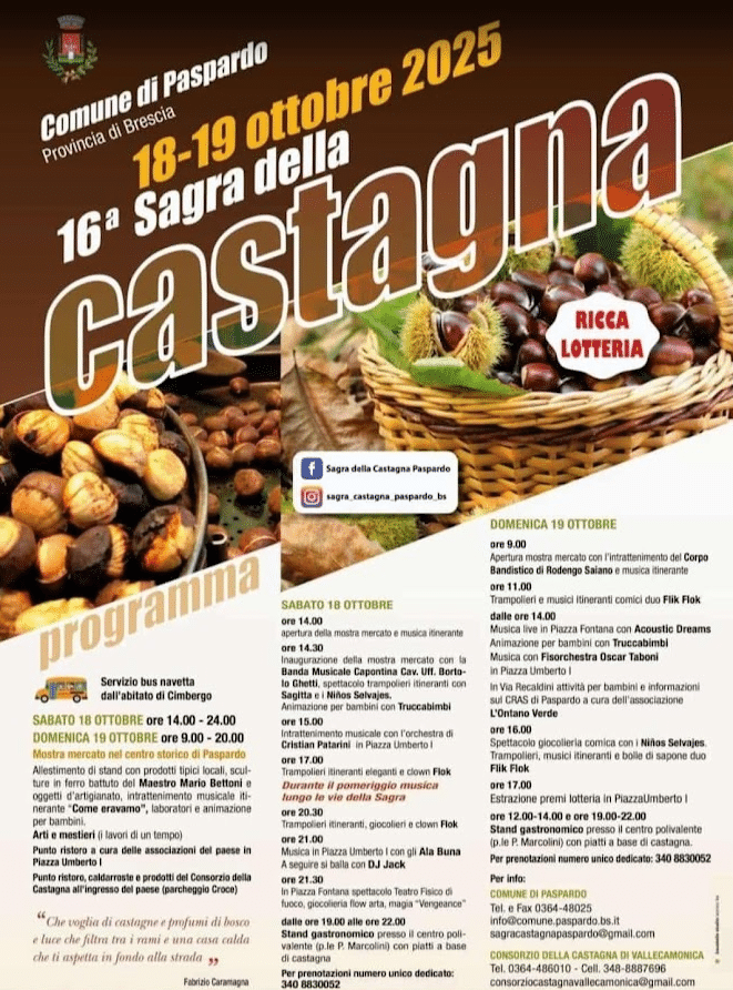 Sagra della Castagna di Paspardo programma 2025