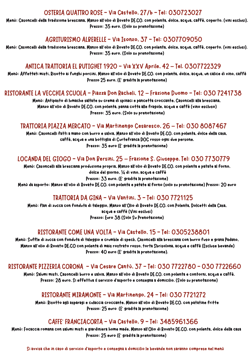 Novembre mese del manzo all'olio di Rovato - ristoranti aderenti