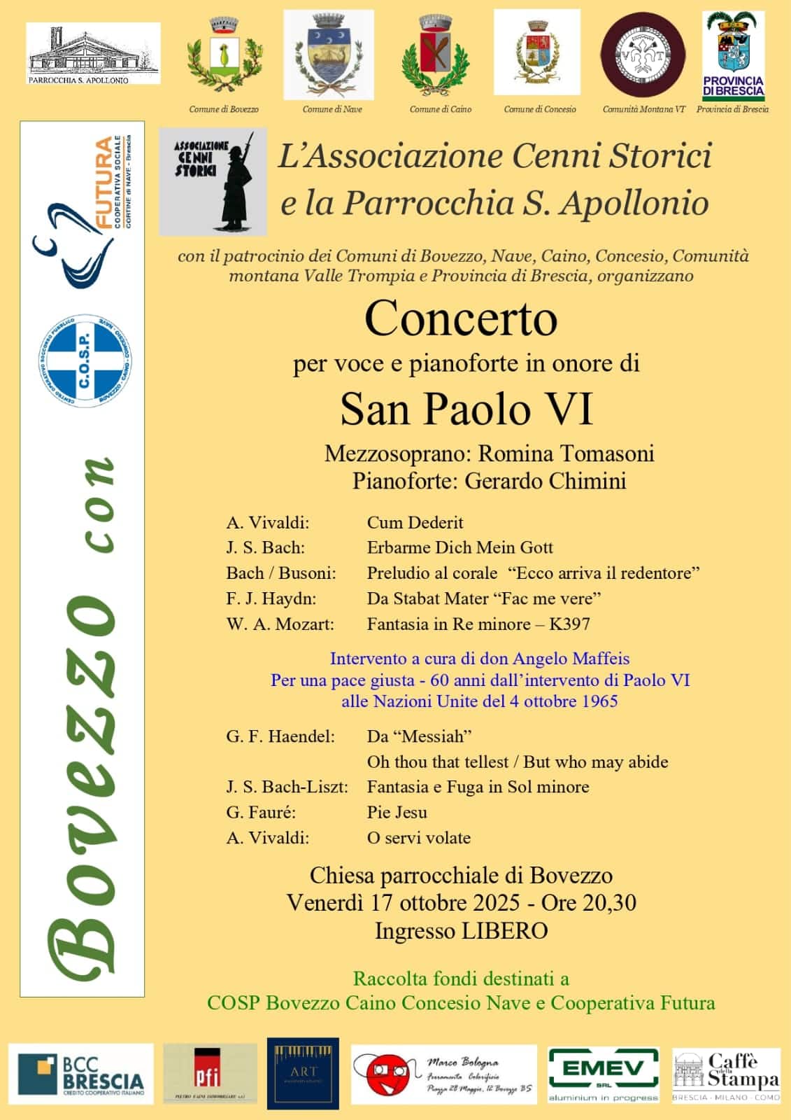 Locandina Concerto in memoria di Papa San Paolo VI