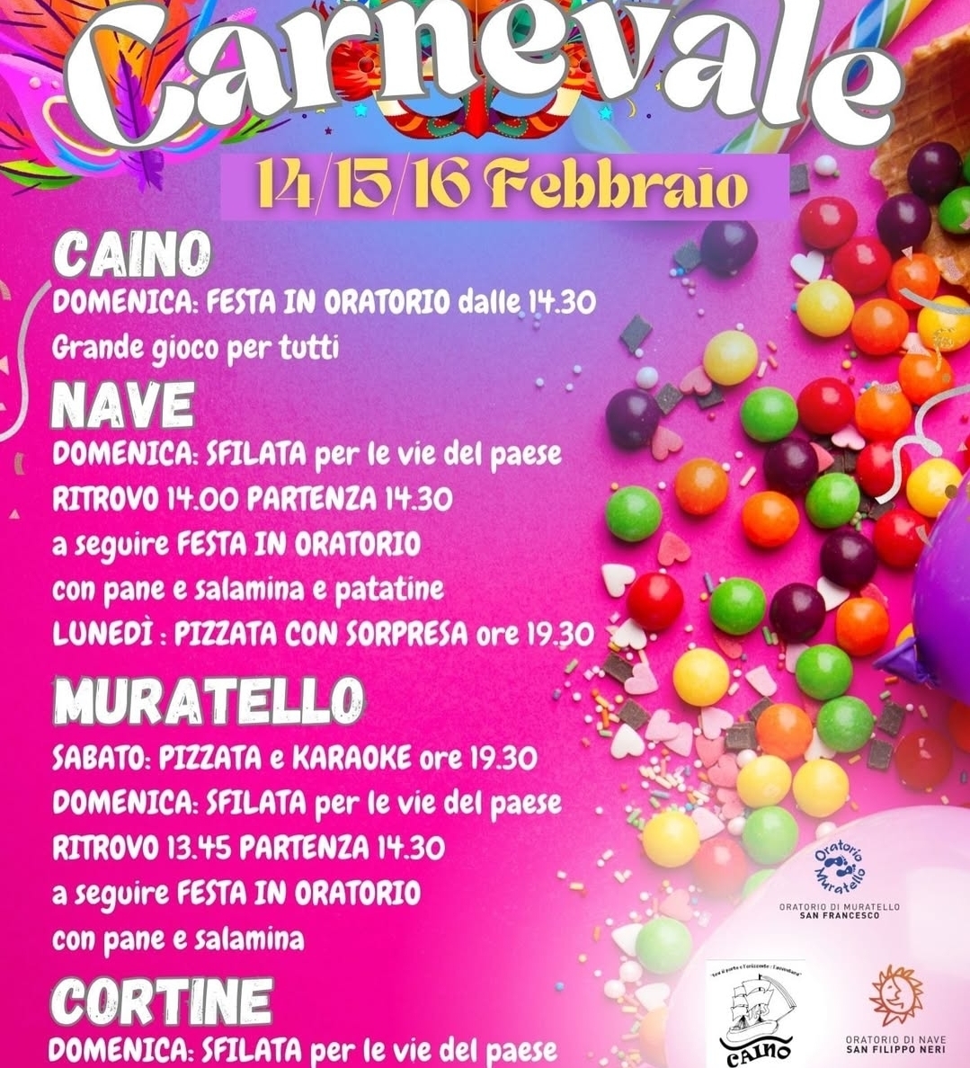 Locandina Festa di carnevale a Nave e Caino