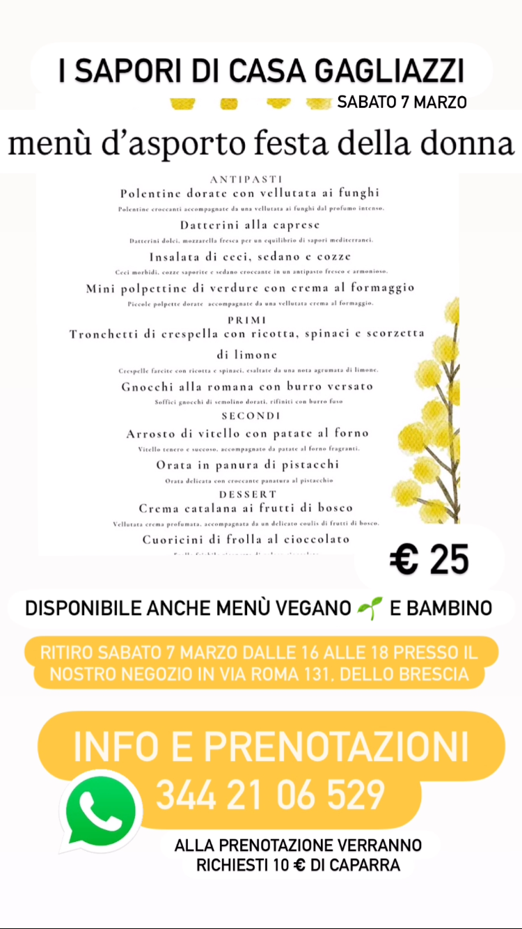 Locandina Festa della donna con menù d’asporto