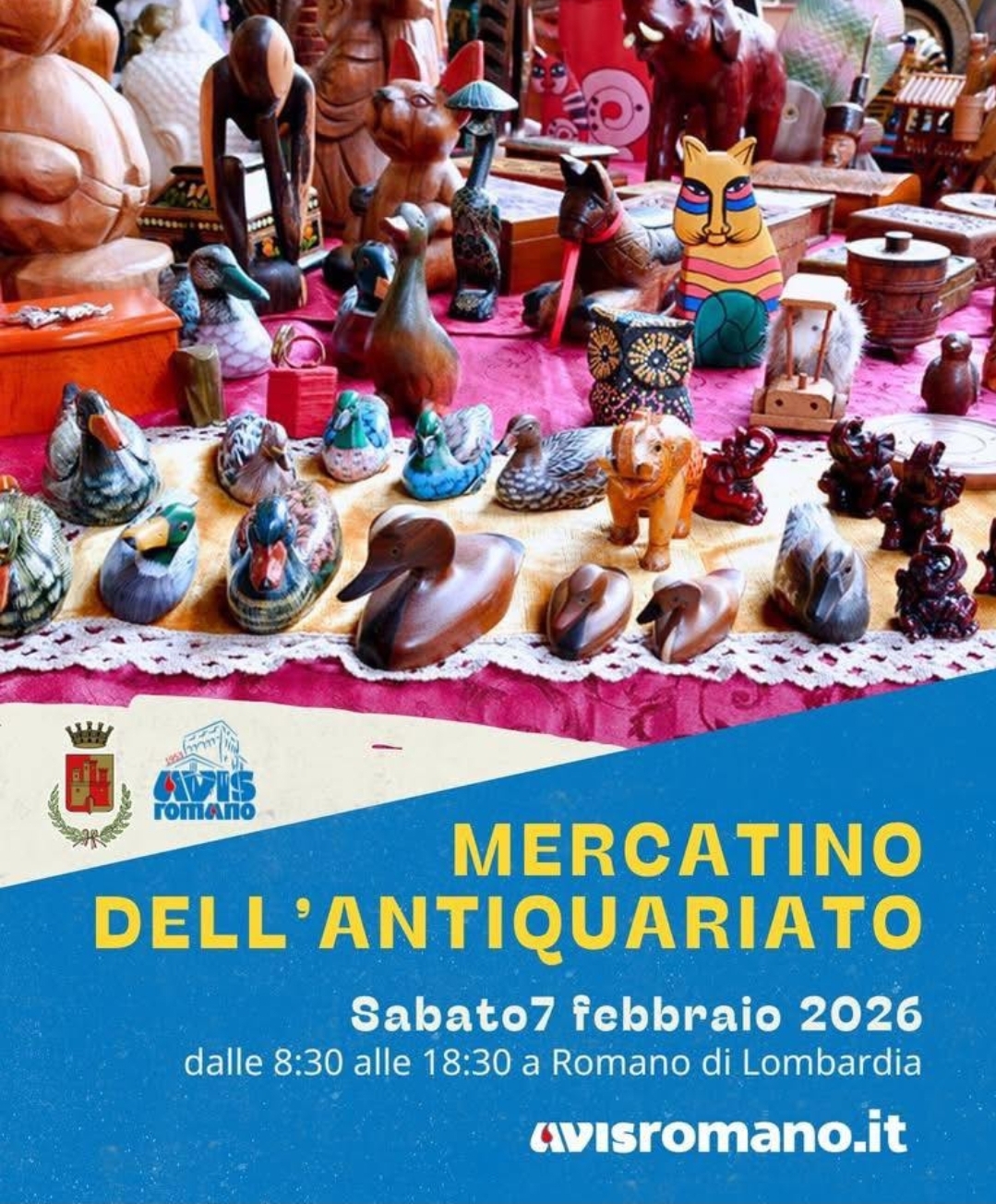 Locandina Mercatino antiquariato a Romano di Lombardia