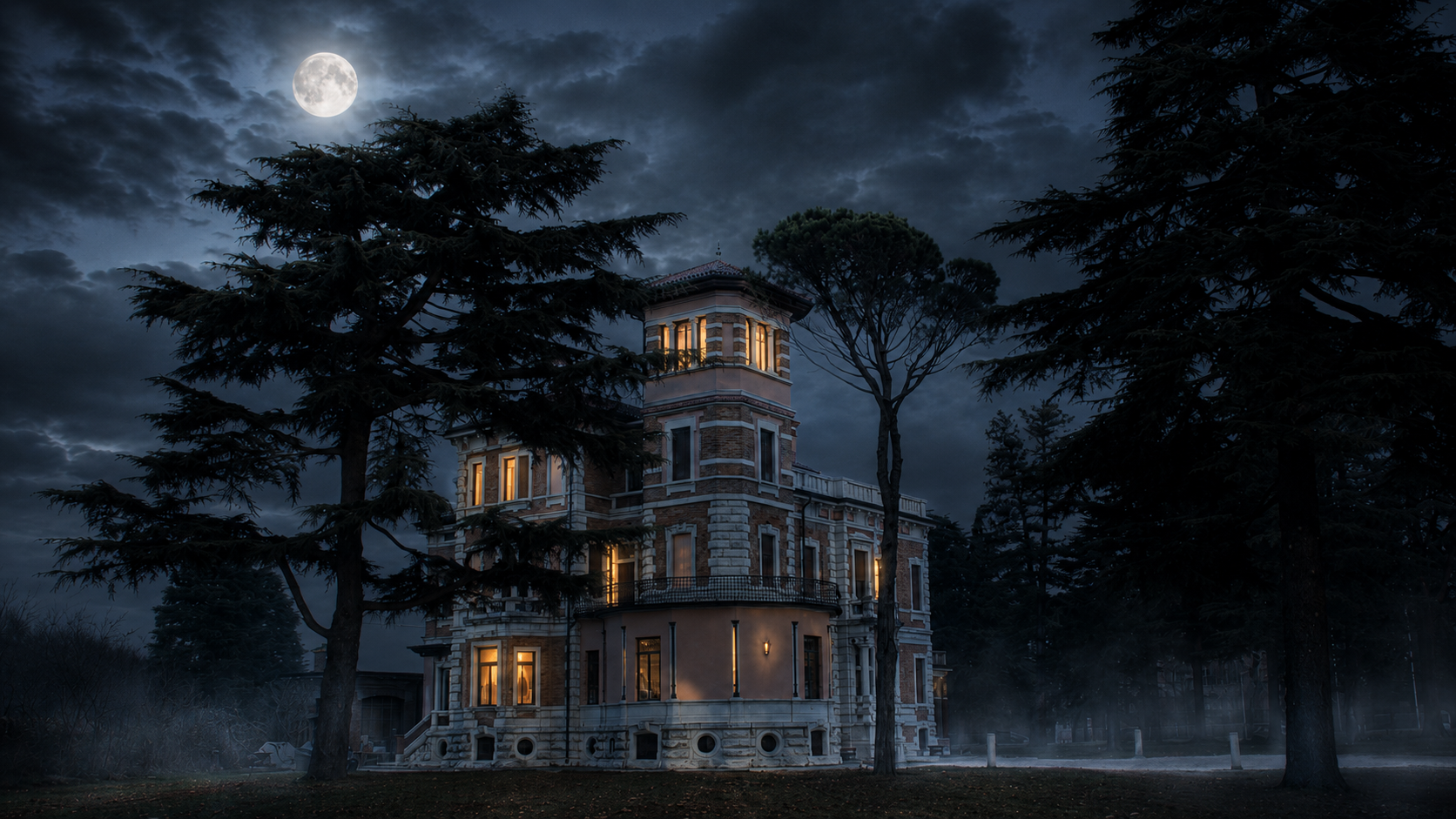 Locandina Villa Torreggiani in notturna