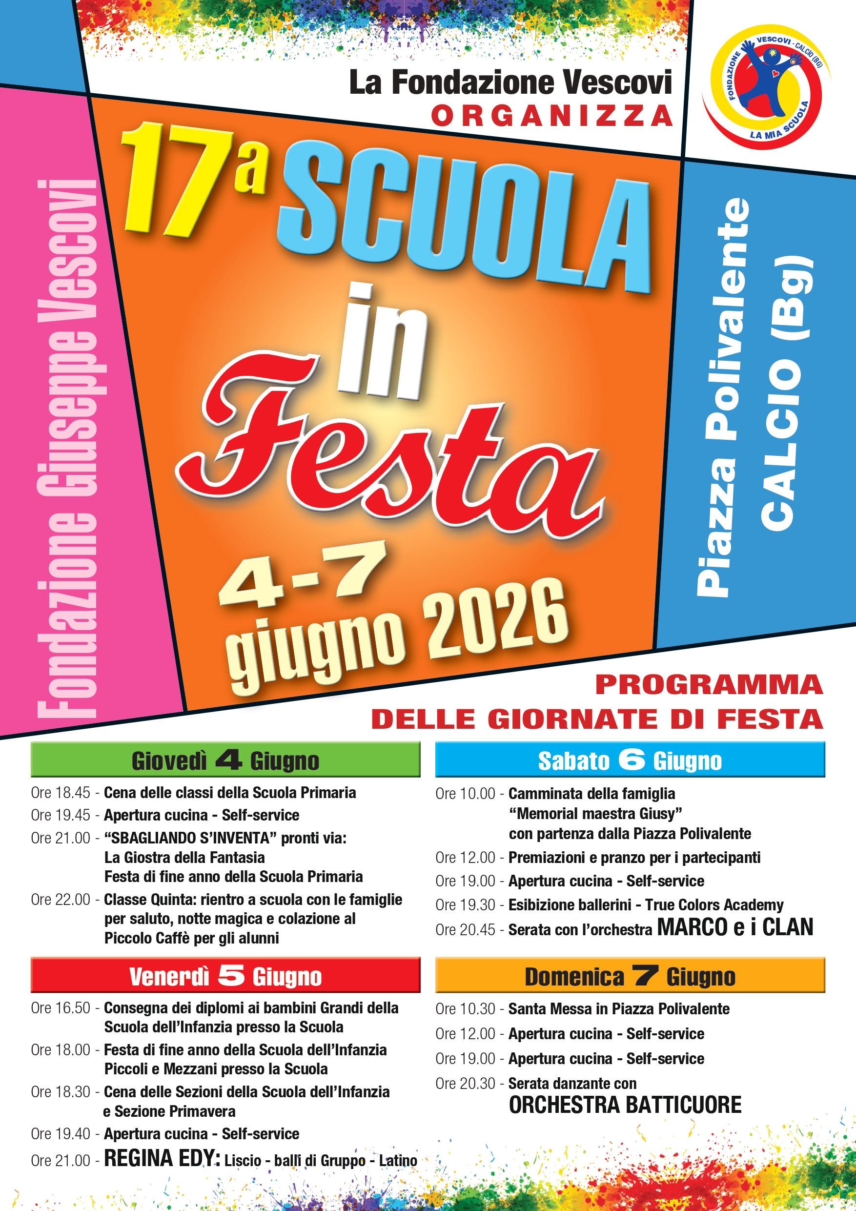 Locandina Scuola in festa: fondazione vescovi