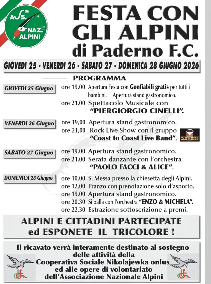 Locandina Festa con gli alpini di Paderno