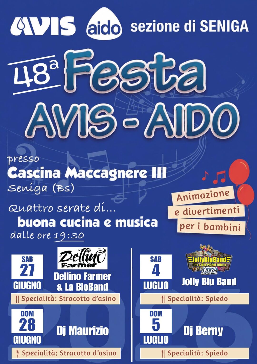 Locandina Festa dell'AVIS e AIDO di Seniga