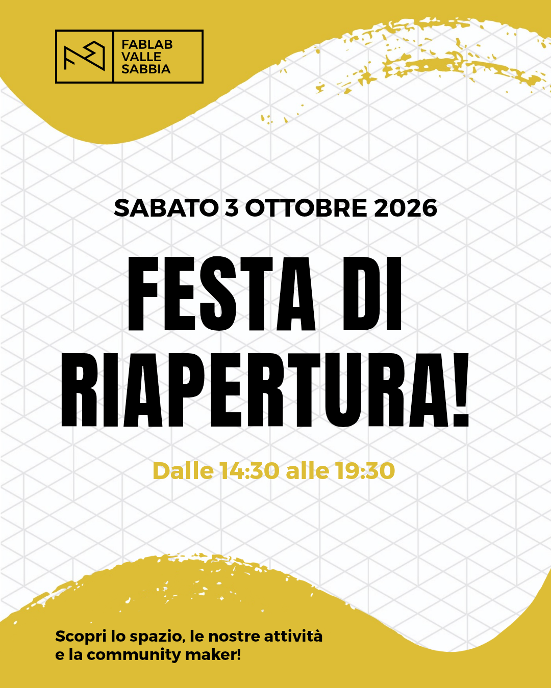 Locandina Festa di riapertura fablab Valle Sabbia