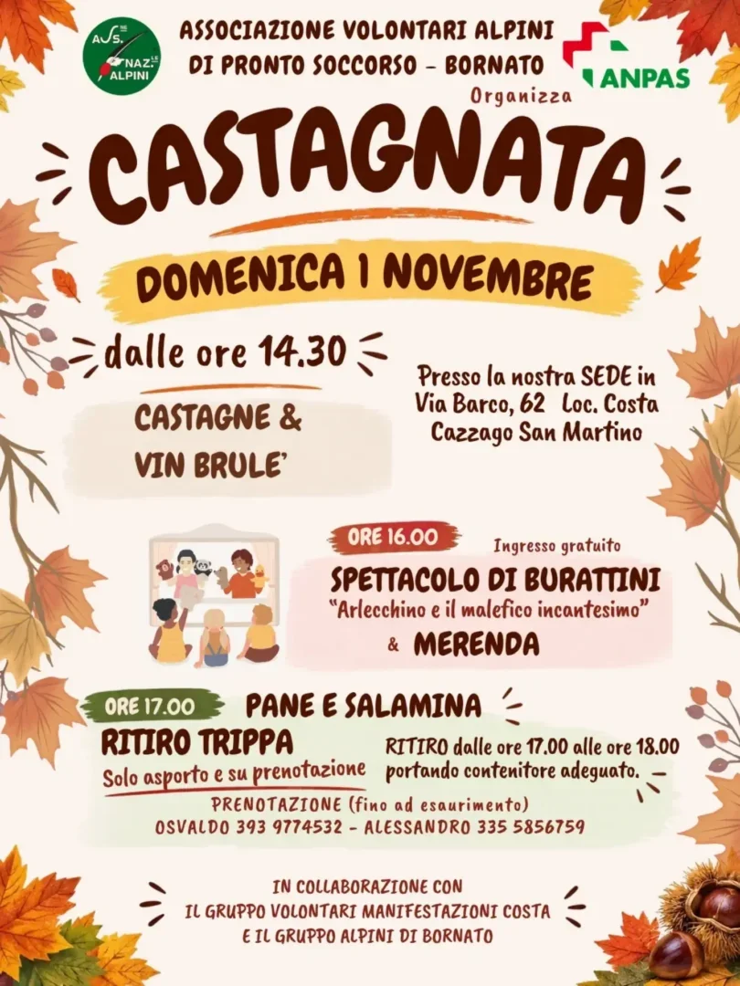 locandina Castagnata dei Volontari Alpini di Bornato