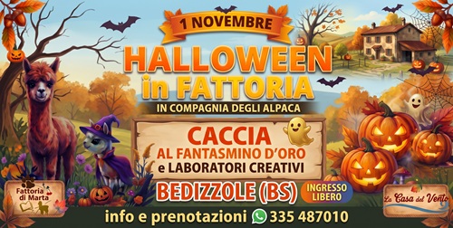 Locandina Laboratori halloween in fattoria con alpaca